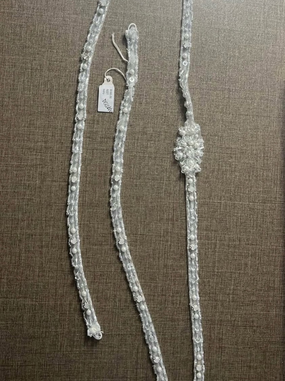 Beaded Bridal Sash Belt with Crystal Applique - White